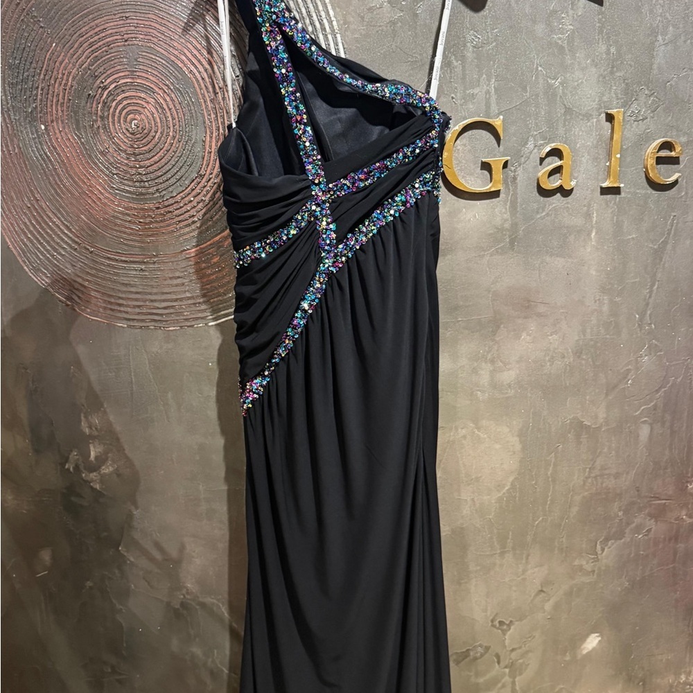 Holiday party ready Jovani Black One-Shoulder Dress sequins ruffled NWOT 8 - Picture 6 of 9